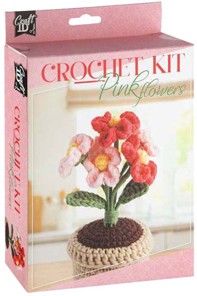 Kit de crochet de groupe d'artisanat créatif pot de fleur fleurs roses - incl. aiguille et fil