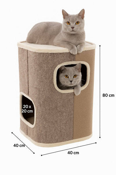 Griffoir Flamingo pour chats – Griffoir George beige naturel marron clair m – 40x40x80 cm – Meuble griffoir de luxe à 2 étages –