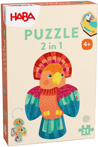 Puzzle Haba - 2 en 1 - perroquet - bois - 21 pièces - 3+