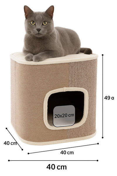 Griffoir Flamingo pour chats – Griffoir George Beige Naturel Marron Clair S – 40x40x49 cm – Meuble à gratter compact et luxueux –