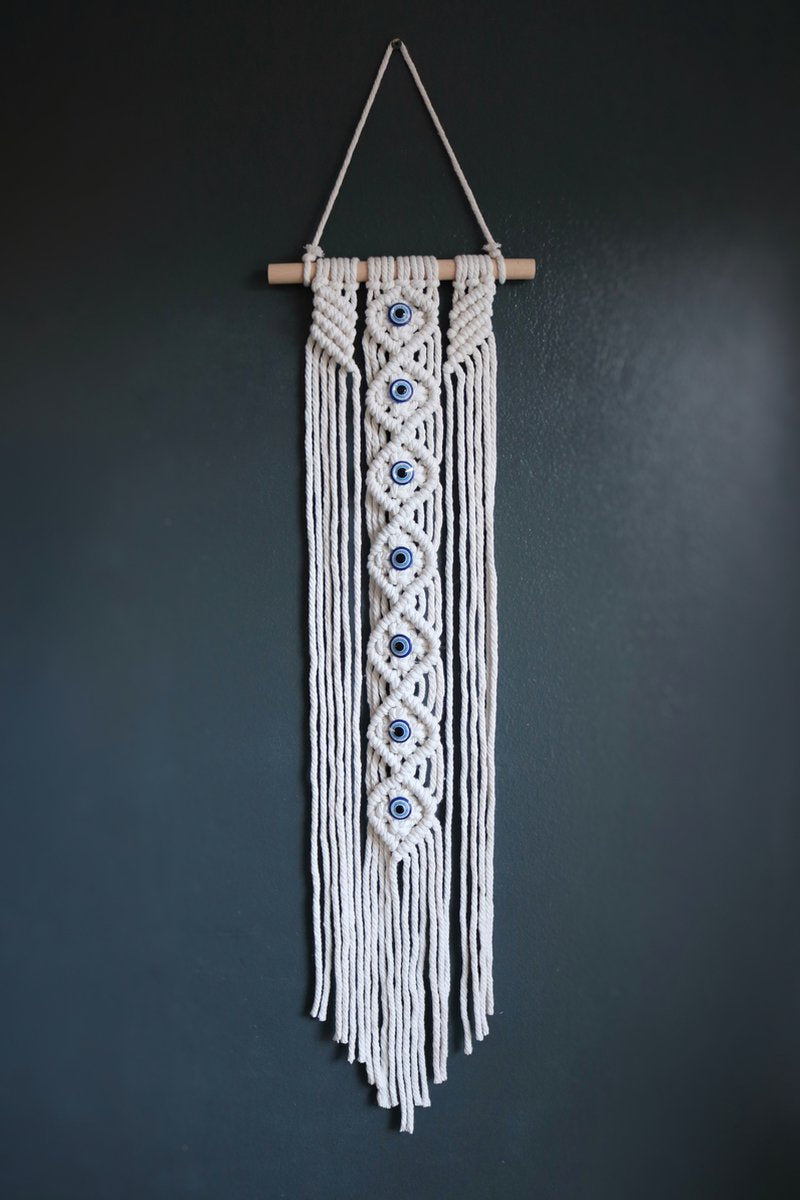Attrape-rêves de protection Motivagems - avec oeil en macramé bleu blanc rose