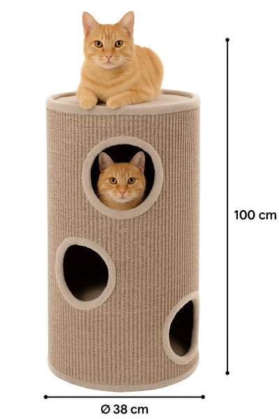 Griffoir Flamingo pour chats – Griffoir greta gris naturel marron clair l – ø38x100 cm – Meuble griffoir de luxe à 3 étages –