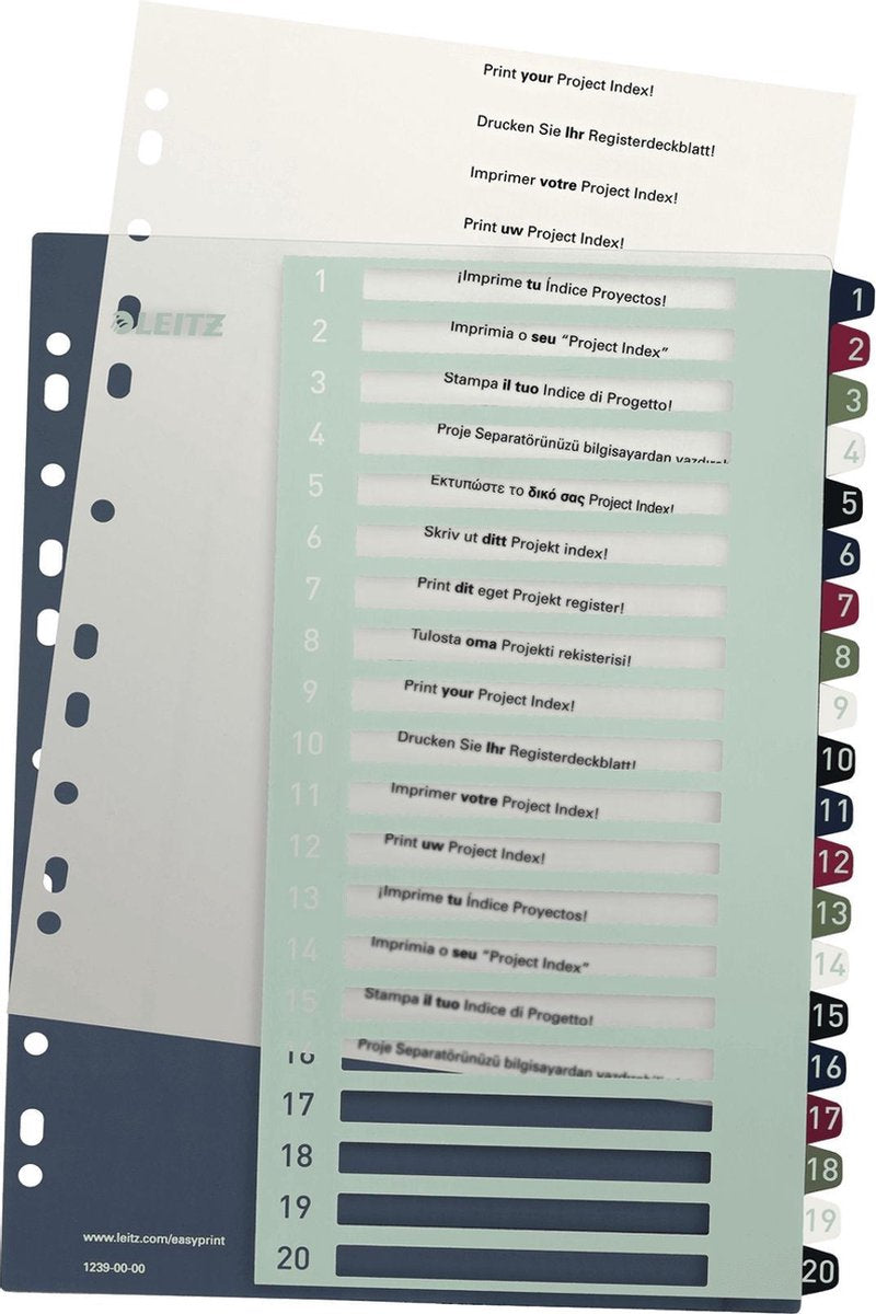 Leitz 1239 registre de style din a4 1-20 polypropylène plusieurs couleurs 20 onglets 1239-00-00