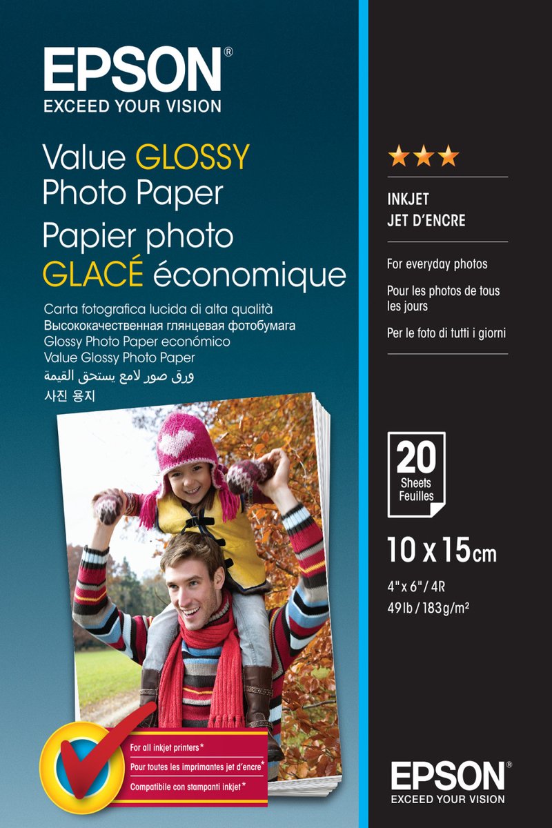 Papier photo brillant Epson Value - 10x15cm - 20 feuilles