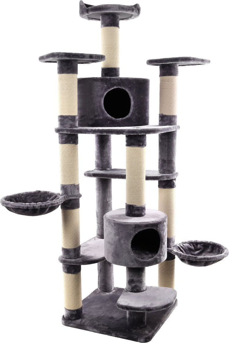 Arbre à chat Flamingo Giganto gris blanc – 207 cm de haut – Arbre à chat XXL avec 2 maisons, 7 plates-formes hamacs – Sélection de première classe