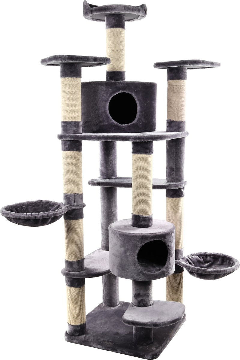 Arbre à chat Flamingo Giganto gris blanc – 207 cm de haut – Arbre à chat XXL avec 2 maisons, 7 plates-formes hamacs – Sélection de première classe
