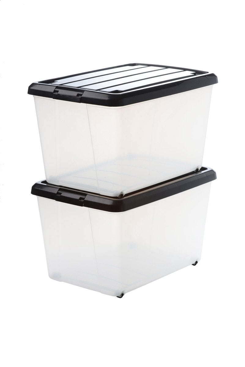 Boîte de rangement Iris roller box - 50l - plastique - noir transparent - lot de 2