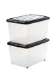 Boîte de rangement Iris roller box - 50l - plastique - noir transparent - lot de 2