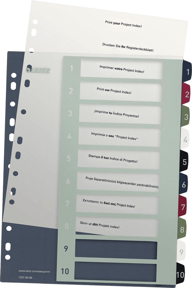 Leitz 1237 registre de style din a4 1-10 polypropylène plusieurs couleurs 10 onglets 1237-00-00