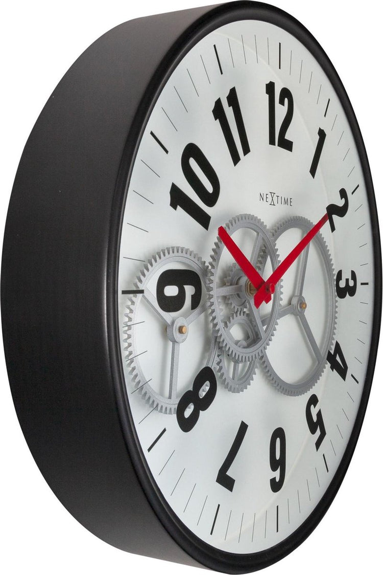 Horloge à engrenages Nexttime – horloge murale – 36 cm – verre métal – blanc – engrenages mobiles