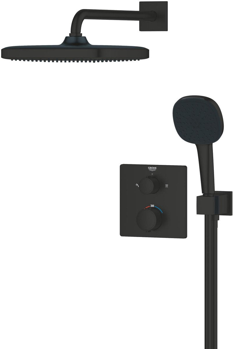 Système de douche à encastrer de précision Grohe quickfix - partie carrée en saillie - noir mat