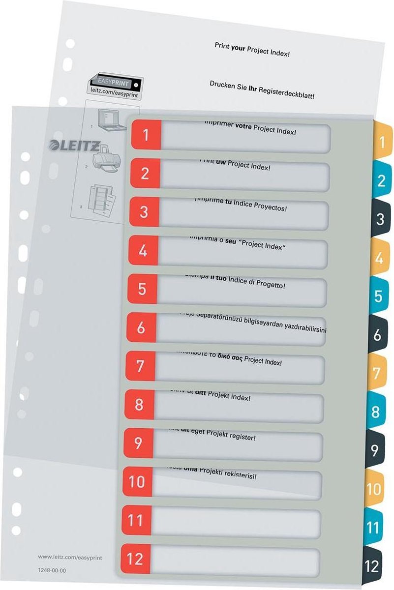 Onglets pp imprimables confortables Leitz - 1-12 onglets numériques - onglets a4 - onglets pour classeurs