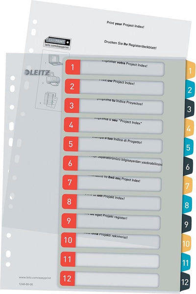 Onglets pp imprimables confortables Leitz - 1-12 onglets numériques - onglets a4 - onglets pour classeurs