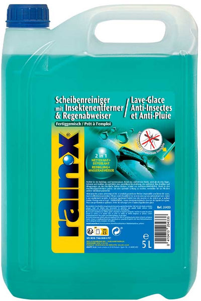Liquide lave-glace anti-insectes anti-pluie Rain-x - visibilité optimale - pour printemps et été - 5l
