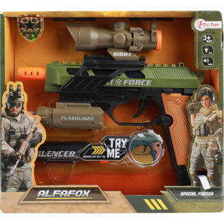 Toi-toys alfafox pistolet militairement avec la lumière et le son et la lampe de poche