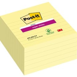 Notes super collantes lignées post-it 101x101 mm jaune canari