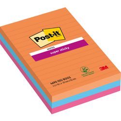 Notes super collantes post-it 101x152mm orange bleu magenta