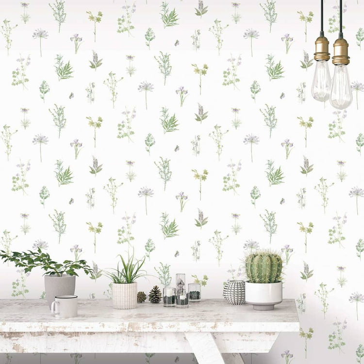 NOORDWAND NOORDWAND Fond d'écran Herbes et fleurs à feuilles persistantes blanches
