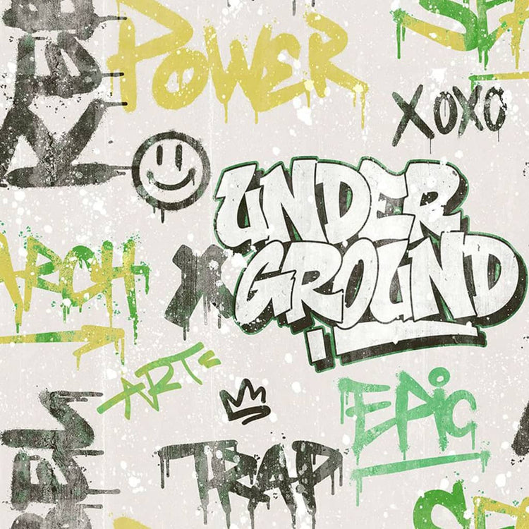 North Wall Noordwand Fond d'écran Amis Coffee Graffity Print Gris et vert