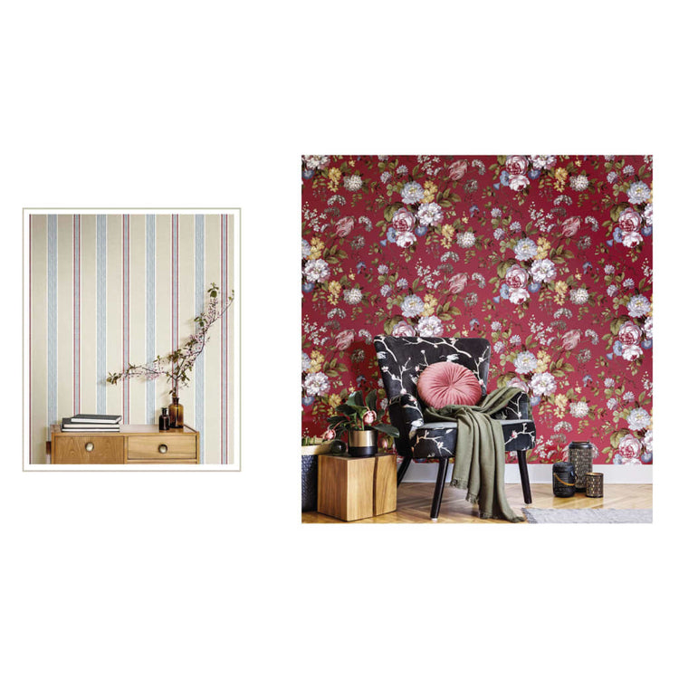 North Wall Notorwand Wallpaper Blooming Garden 6 fleurs rouges et bleus