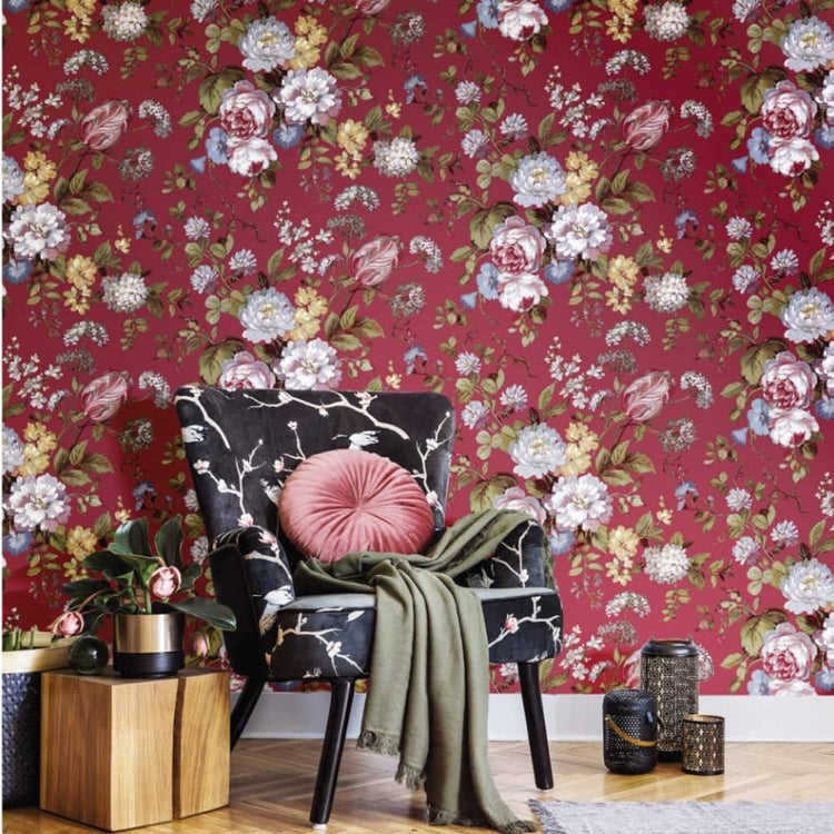North Wall Notorwand Wallpaper Blooming Garden 6 fleurs rouges et bleus