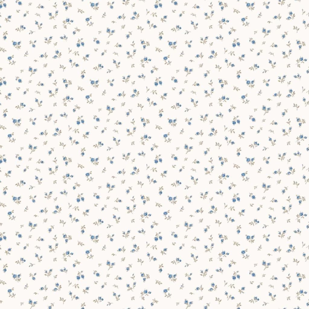 North Wall Notorwand Wallpaper Blooming Garden 6 Little Roses Blanc et Bleu