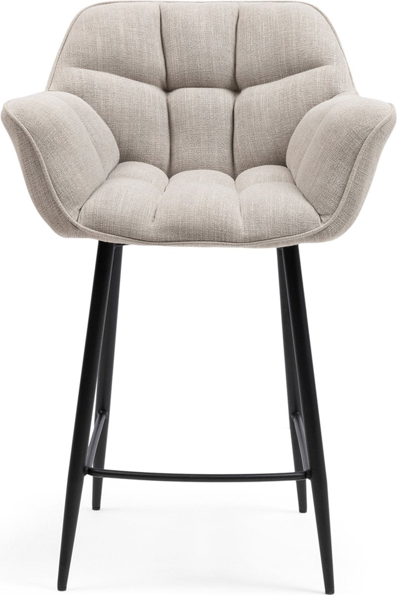 Tabouret de bar Riviera maison avec dossier - chaise de comptoir carnaby mouliné - lin - naturel