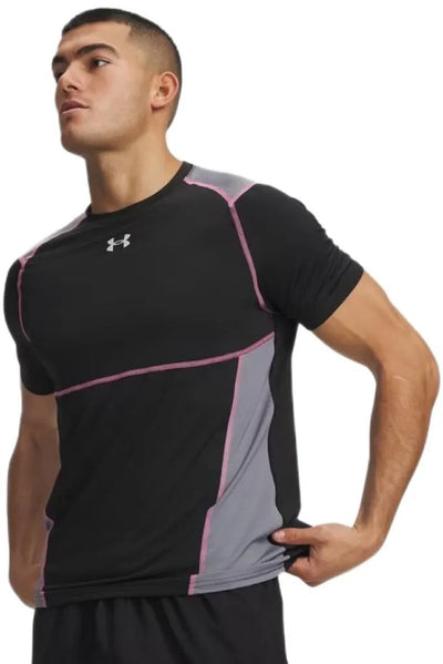 Chemise de sport pour hommes Under Armour UA HG Elite Fitted SS-BLK - Ultimate Black Pink Frenzy réfléchissant