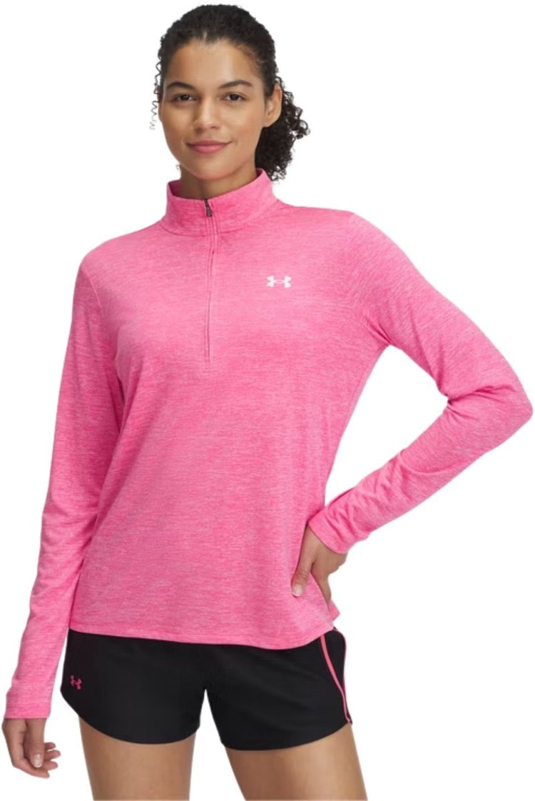 Under armour tech 1 2 zip-twist-pnk pull de sport femme - super rose - blanc