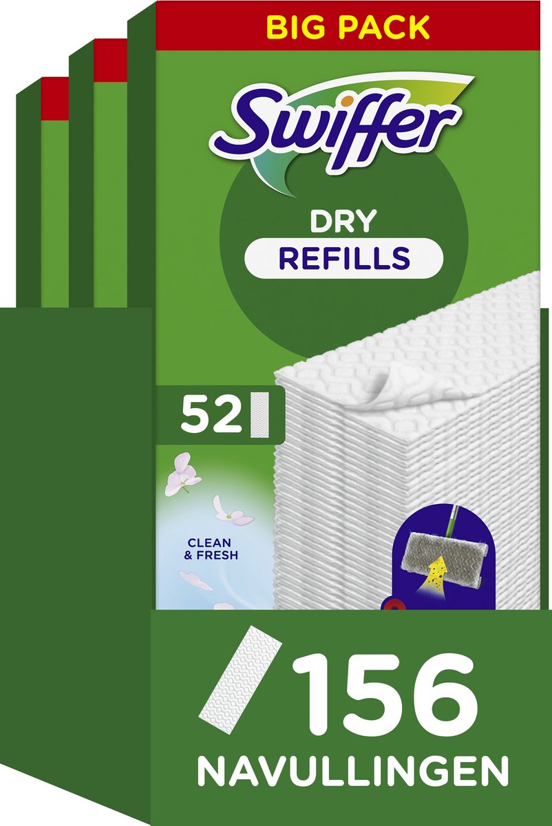 Lingettes nettoyantes pour sols Swiffer - Lingettes sèches nettoyantes pour sols - 3 x 52 = 156 recharges