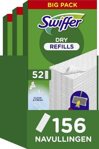 Lingettes nettoyantes pour sols Swiffer - Lingettes sèches nettoyantes pour sols - 3 x 52 = 156 recharges