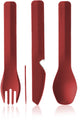Équipement humain - trio - rouge - couverts - réutilisables - couverts de camping