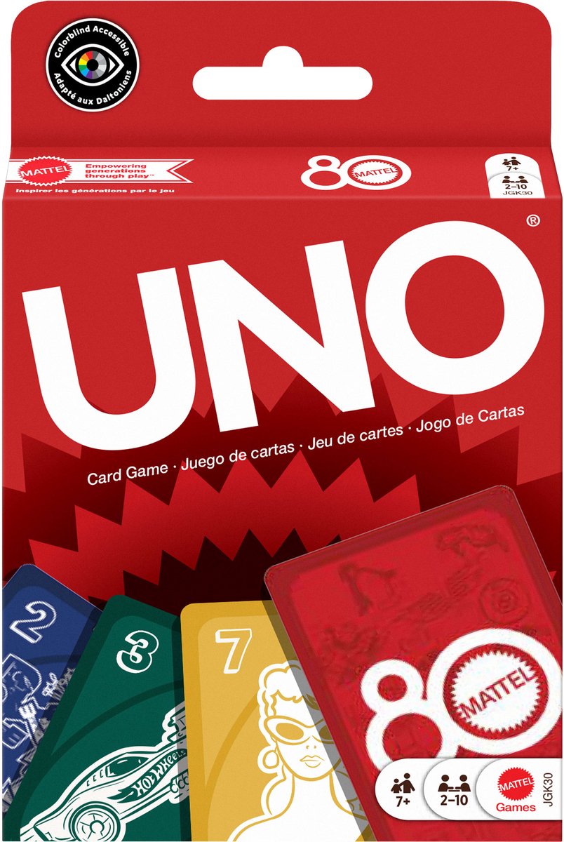 Mattel Games 80e anniversaire uno jeu de cartes rouge rubis