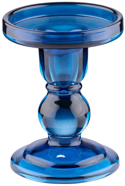Bougeoir Arti casa pour bougie pilier - bougeoir en verre transparent - ø8,5 x 11 cm - bleu