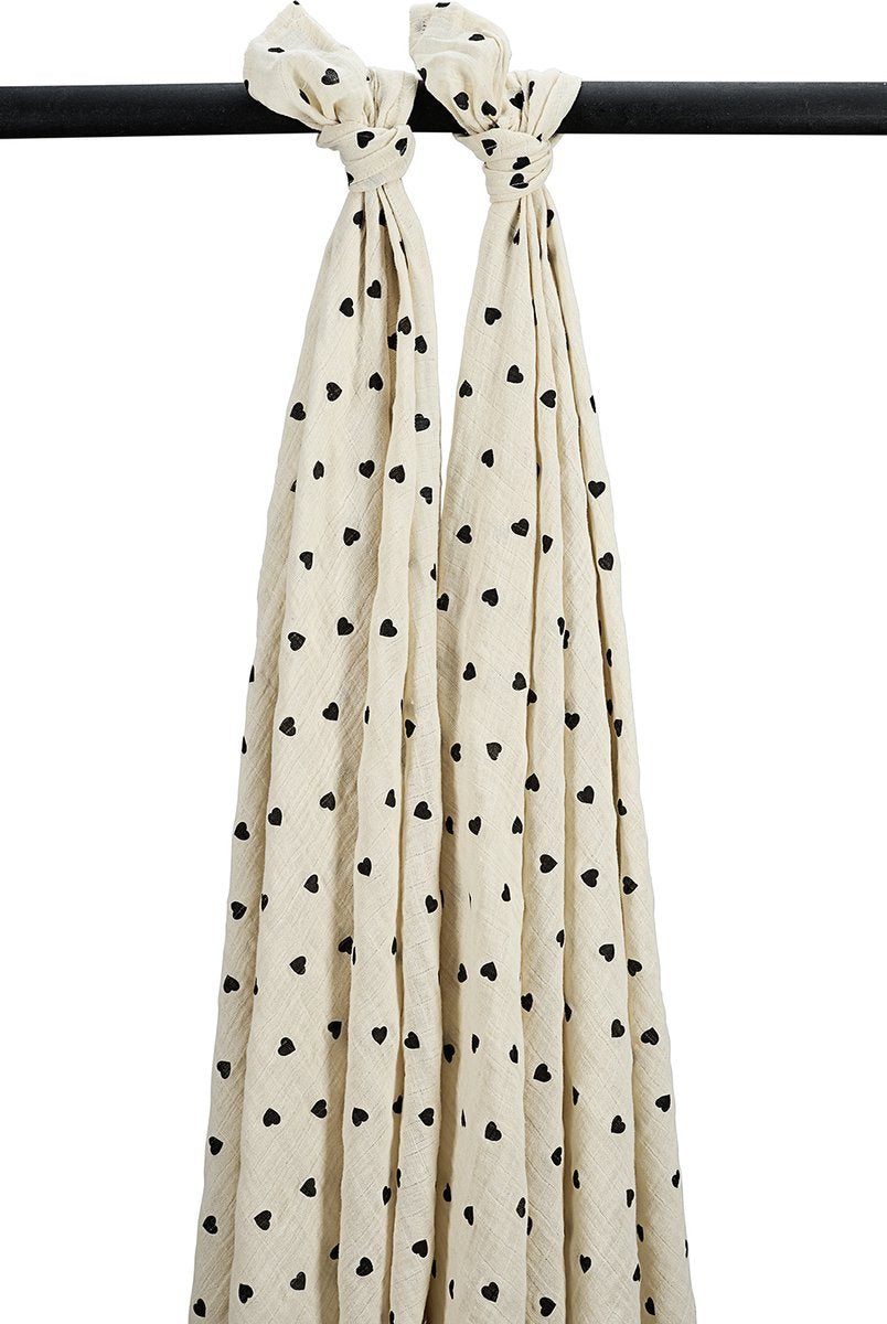 Lange Meyco baby sweet heart - paquet de 2 - hydrophile prélavé - noir sable doux - 120x120cm