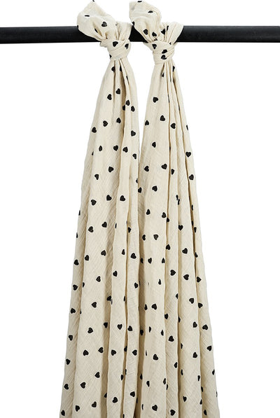 Lange Meyco baby sweet heart - paquet de 2 - hydrophile prélavé - noir sable doux - 120x120cm