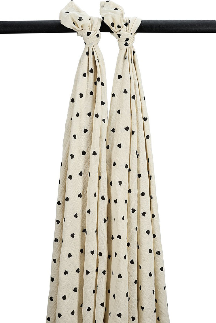 Lange Meyco baby sweet heart - paquet de 2 - hydrophile prélavé - noir sable doux - 120x120cm