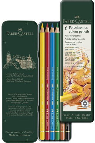 Faber-castell crayon de couleur faber castell polychromos étain 6 pièces couleurs de base FC-110096