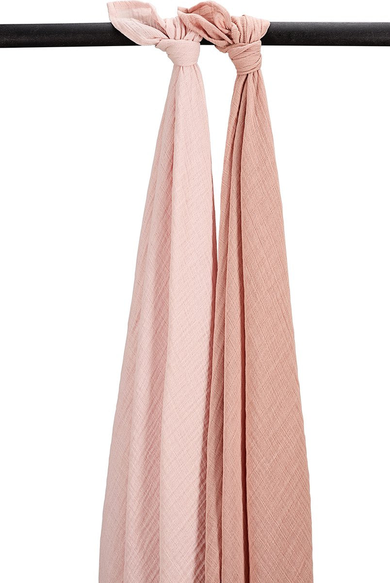 Emmaillotage Meyco baby uni - paquet de 2 - hydrophile prélavé - rose tendre - 120x120cm