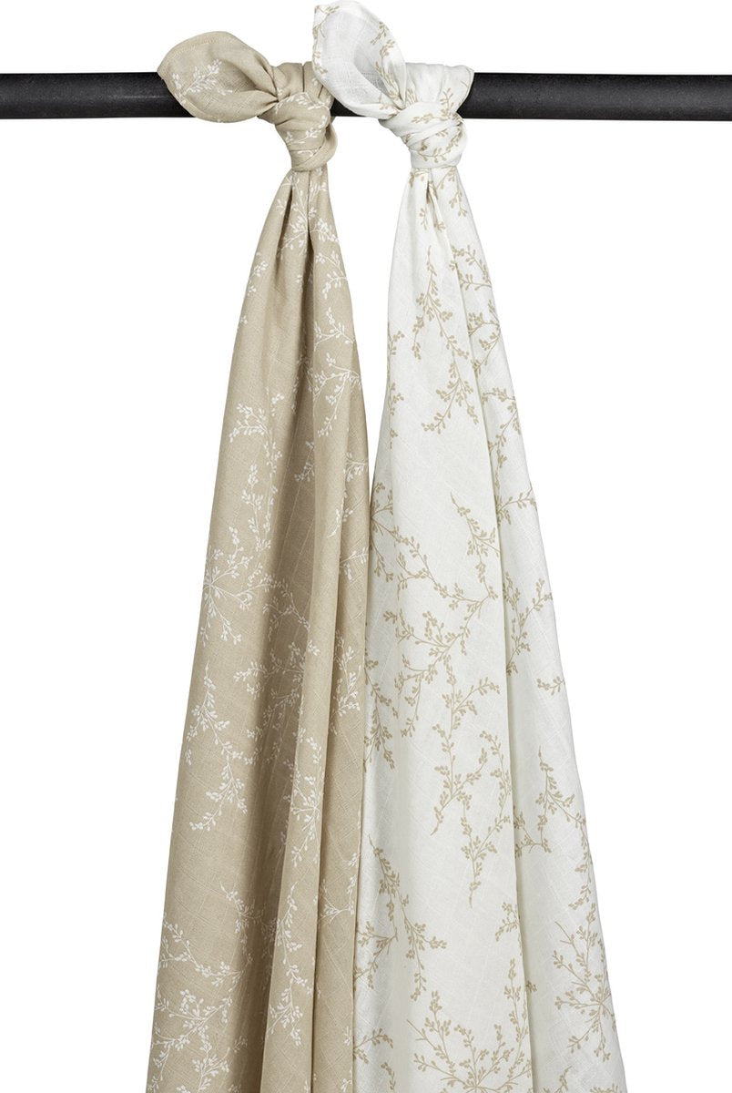 Emmaillotage branches bébé Meyco - pack de 2 - hydrophile - sable - 120x120cm