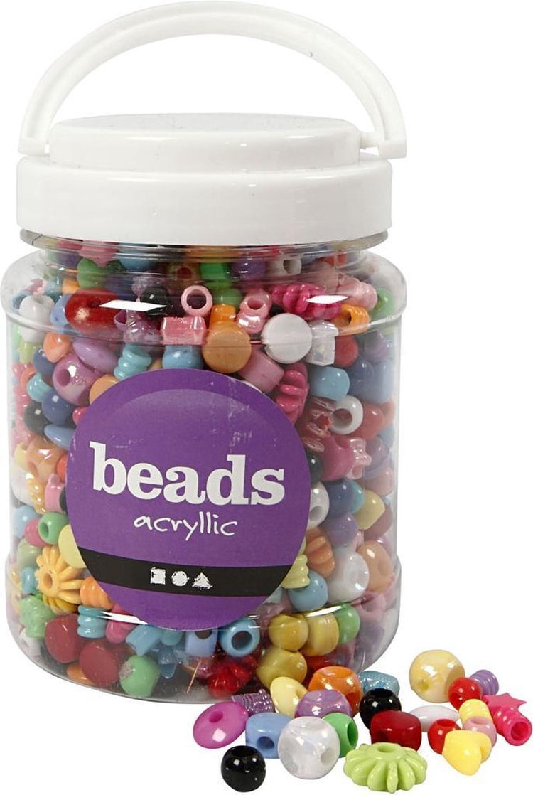 Perles en plastique Creativ Company, taille 6-20 mm, taille du trou 1,5-6 mm, env. 1175 pièces, 390 g, 700 ml 1 boîte