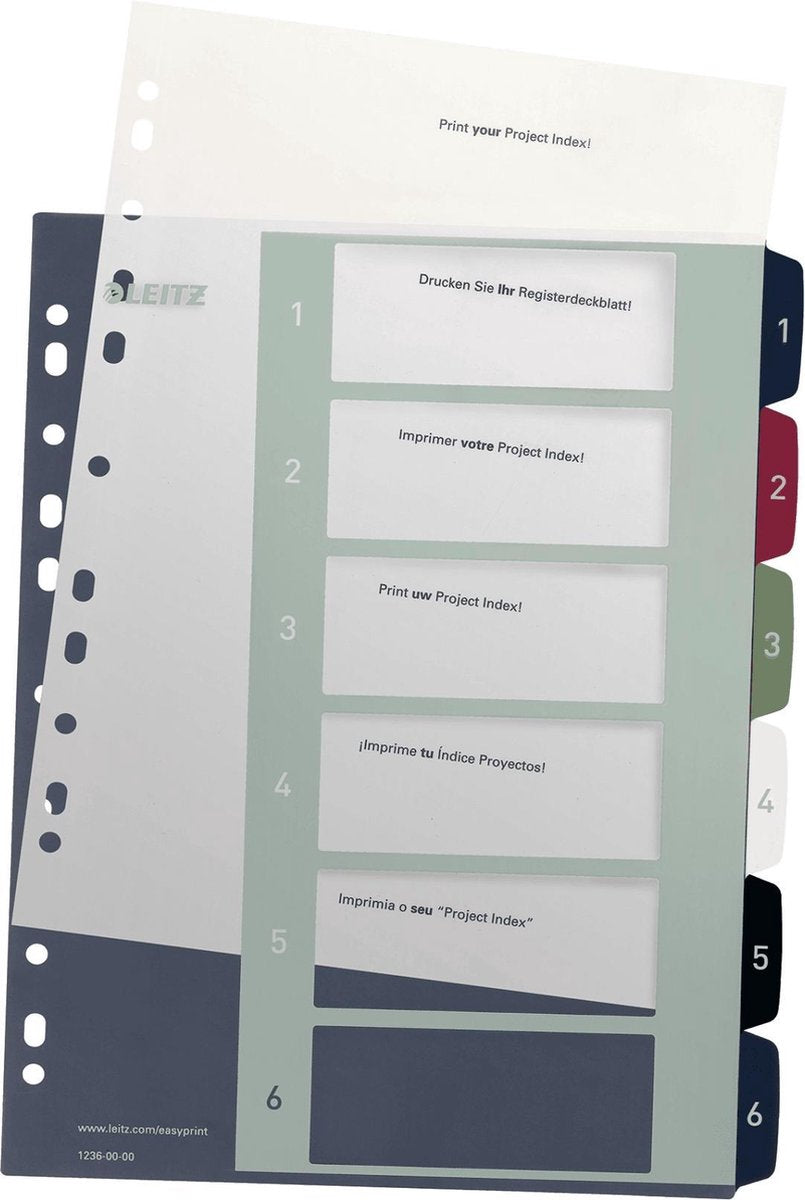 Leitz 1236 registre de style din a4 1-6 polypropylène plusieurs couleurs 6 onglets 1236-00-00