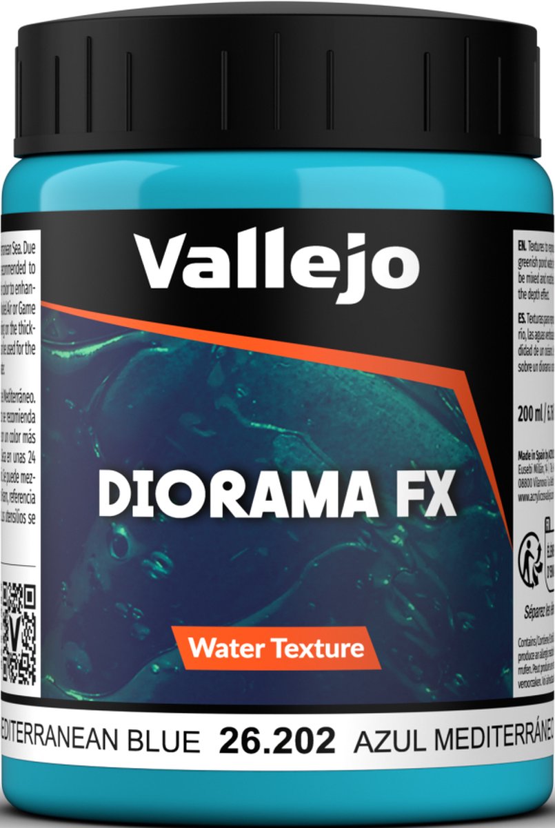 Décoration modélisme Vallejo - 26202 textures d'eau 202 - Bleu Méditerranée - Pot à effets 200ml