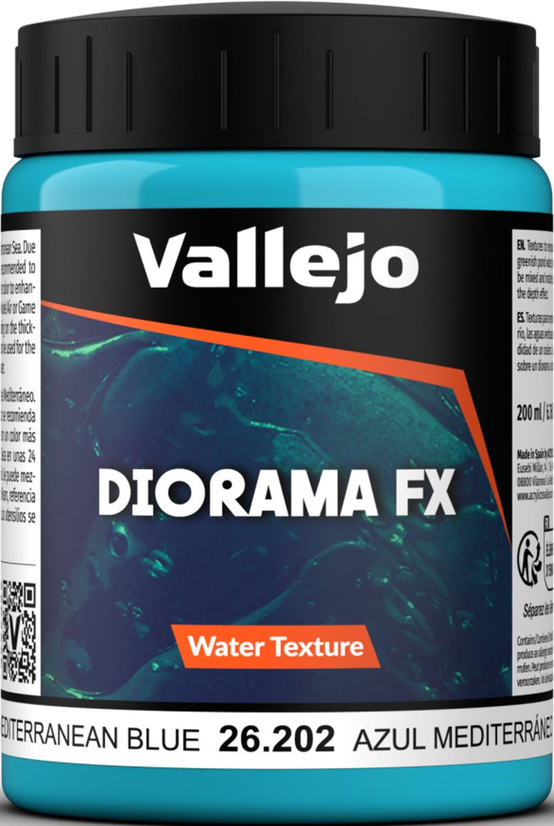 Décoration modélisme Vallejo - 26202 textures d'eau 202 - Bleu Méditerranée - Pot à effets 200ml