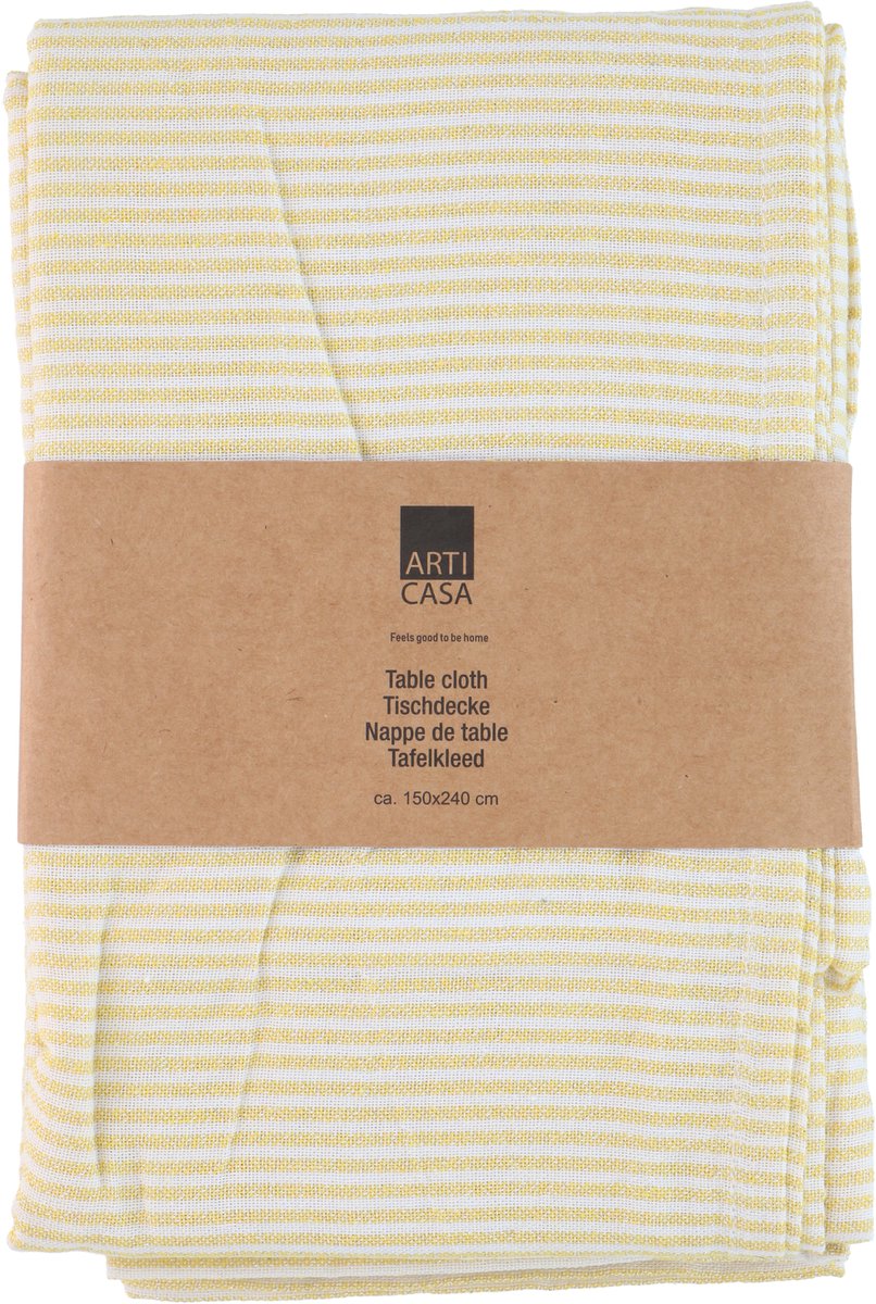 Nappe Arti casa 150x240 cm - nappe à rayures jaunes - nappe pour table à manger - grande nappe pour décoration de table - blanc et jaune