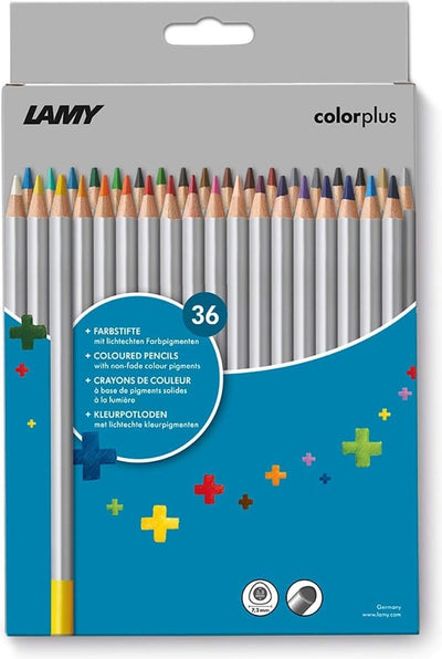 Lamy color+ 506 crayons de couleur | 36 pièces | bois de tilleul massif | forme triangulaire ergonomique | âme épaisse ø 3,3 mm | y compris boîte pliante | idéal pour les projets créatifs