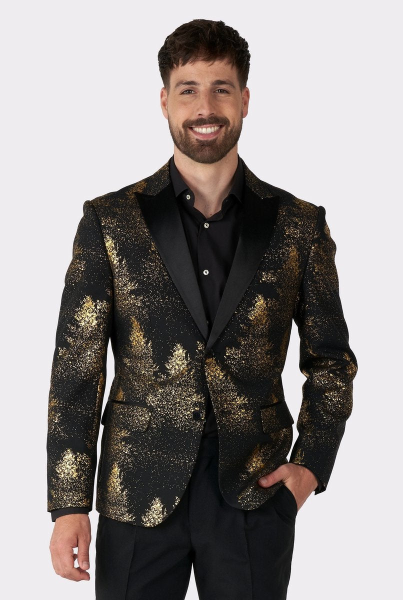 Opposuits Forêt festive - Veste homme - Blazer de Noël - Tenue de Noël - Réveillon du Nouvel An - Or noir - Taille EU 54