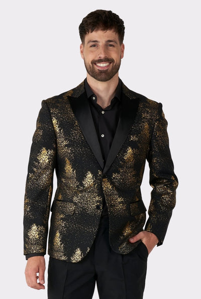 Opposuits Forêt festive - Veste homme - Blazer de Noël - Tenue de Noël - Réveillon du Nouvel An - Or noir - Taille EU 54