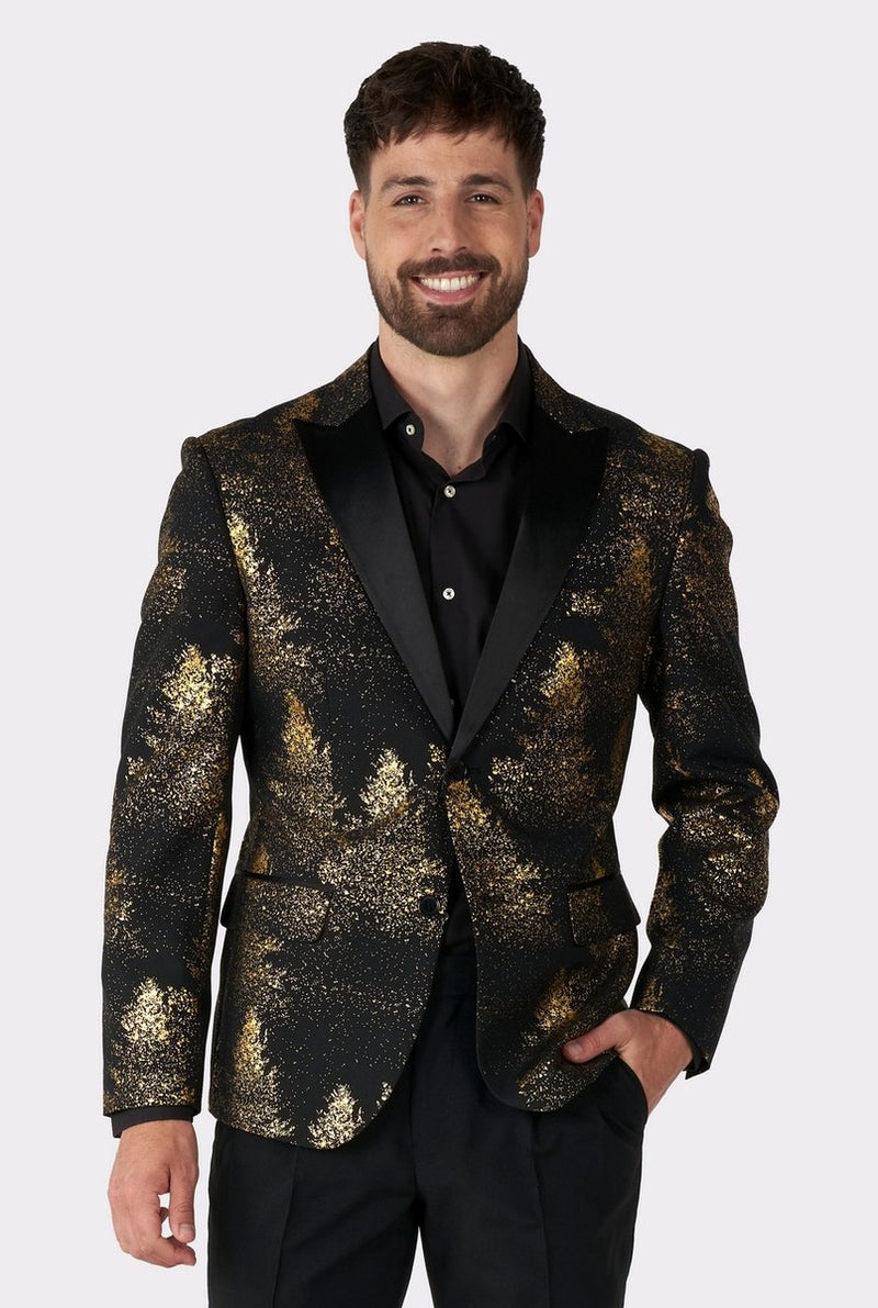 Opposuits Forêt festive - Veste homme - Blazer de Noël - Tenue de Noël - Réveillon du Nouvel An - Or noir - Taille EU 54