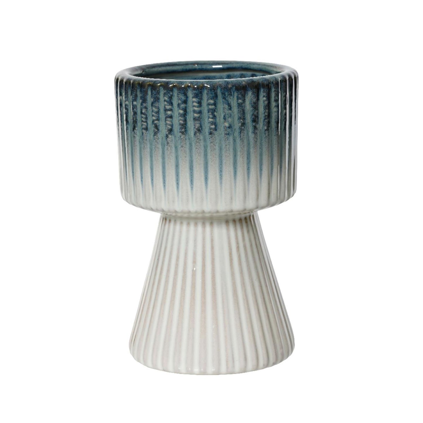 Decoris pot de fleur céramique ø12x19,5cm bleu blanc